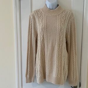 Jeanne Pierre Cotton Cable Sweater Women’s Large  Natural Lightweight Fisherman